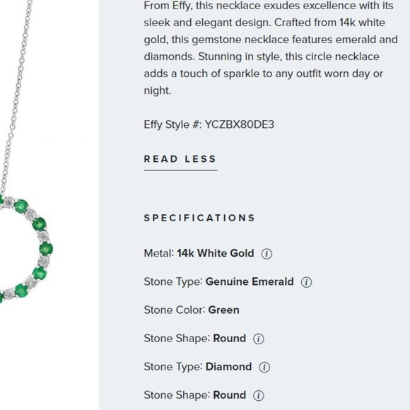 EFFY Emerald Diamond Necklace / 14K gold / Certificate & Warranty - Picture 3 of 6